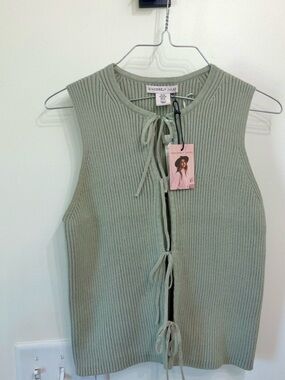 Sincerely Jules Sage Green Ribbed Tie-Front Tank Top